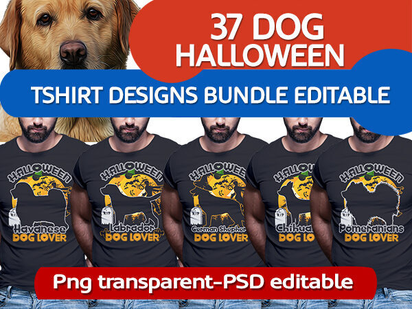 37 DOG Halloween pumpkin zombie tshirt design bundle