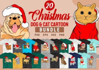 Christmas dog and cat t shirt designs cartoon bundle svg. Christmas bundle t-shirt design. Cartoon bundles svg png psd. Christmas T shirt design vector