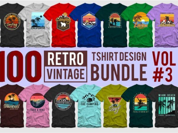 100 retro vintage t shirt design bundle vol 03