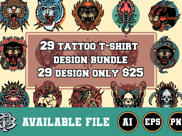 29 tattoo t-shirt design bundle