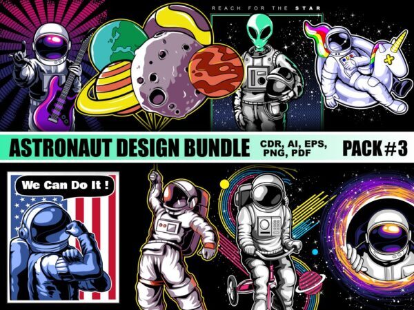 Astronaut T-shirt Designs Bundle Part 3