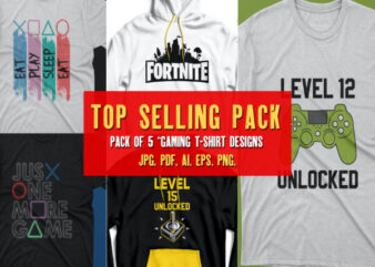 Special offer | Pack of 5 Top selling gamer t shirts | Gaming love Artwork for commercial use and print ready