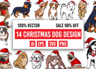 14 Christmas Dog design bundle 100% vector ai, eps, svg, png,