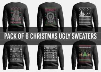 Pack Of 6 Christmas Ugly Sweater Designs