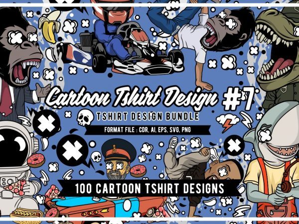 100 Tshirt Designs Bundle Cartoon Concept #7