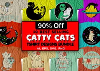 10 Best Selling Cats T-Shirt Design Bundle For Commercial Use