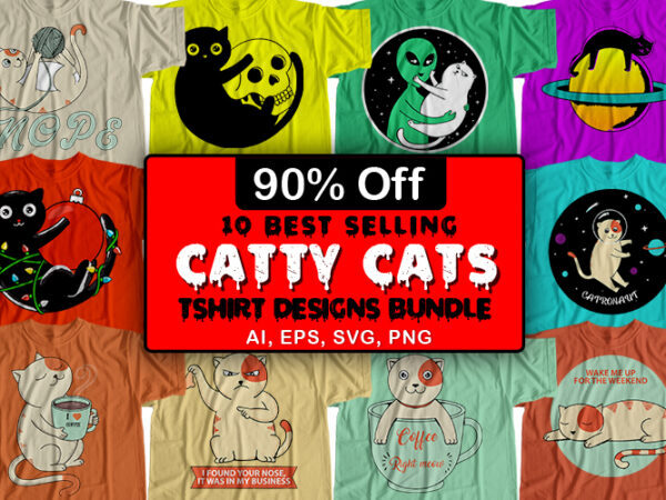 10 Best Selling Cats T-Shirt Design Bundle For Commercial Use