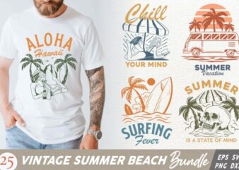 Vintage summer beach t shirt designs bundle, Vintage beach t shirt design, Vintage surfing graphic tee shirt, Surfing Bundle