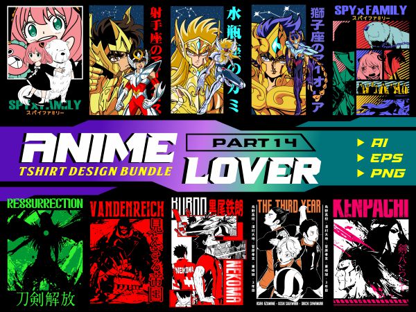 populer anime lover tshirt design bundle illustration part 14