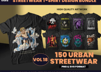 150 Urban Streetwear Designs, T-shirt Design bundle, Streetwear Designs, Aesthetic Design, shirt designs, Graphics shirt, DTF, DTG