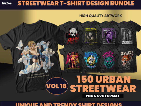 150 Urban Streetwear Designs, T-shirt Design bundle, Streetwear Designs, Aesthetic Design, shirt designs, Graphics shirt, DTF, DTG