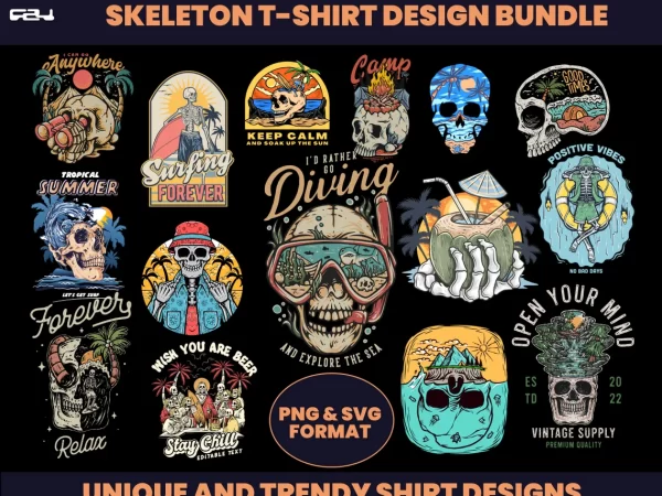 100 Skull vintage T-shirt designs bundle, skull skeleton streetwear design bundle ,rock design, skull skeleton vintage, Aesthetic Design, Ur