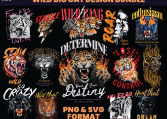 50 Wild big cat Designs bundle , T-shirt Design bundle, Streetwear Designs, Aesthetic Design, Urban Shirt designs, Graphics shirt , DTF, DTG