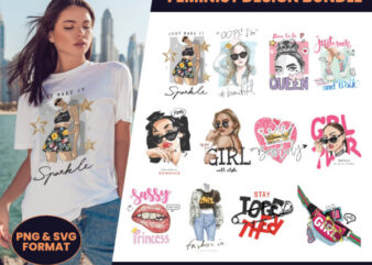 100 Feminist Design Bundle, tee design, t-shirt design, T-Shirt pod design, Streetwear design, Sublimation, DTG, DTF, png, svg