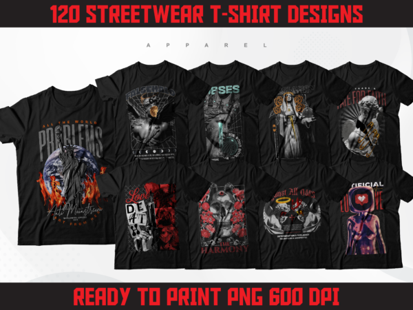 120 Streetwear T-Shirt Designs V1 | Streetwear Graphic Bundle | Abstract Streetwear Design | Streetwear Clothing Graphic Designs | DTF | DTG