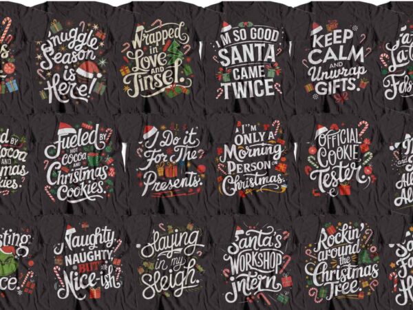 Christmas T-Shirt Design Bundle, Print Ready, Holiday Graphics | Santa-Approved Christmas T-Shirt Bundle, Instant Download, Festive Graphics